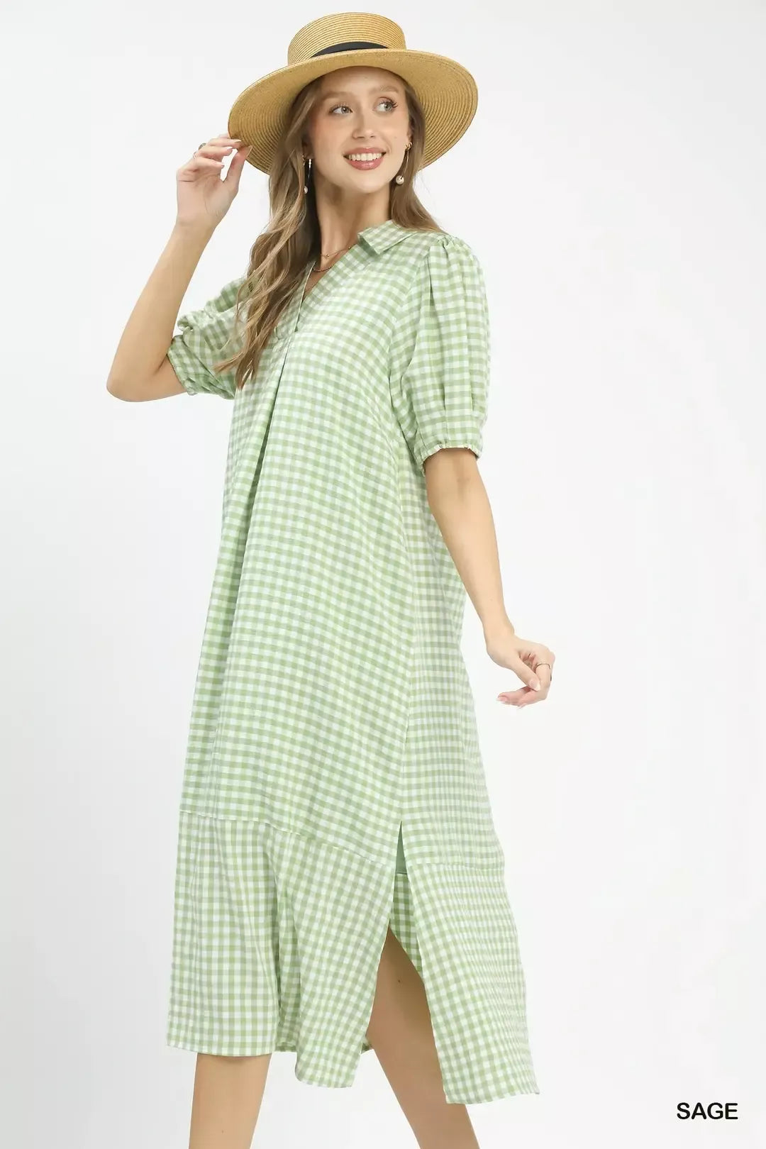 UMGEE Gingham Midi Dress with Side Pockets on Simply Obsessed