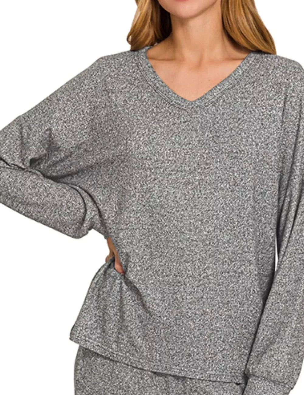 Zenana Soft Melange Long Sleeve Tee & Pants Set on Simply Obsessed