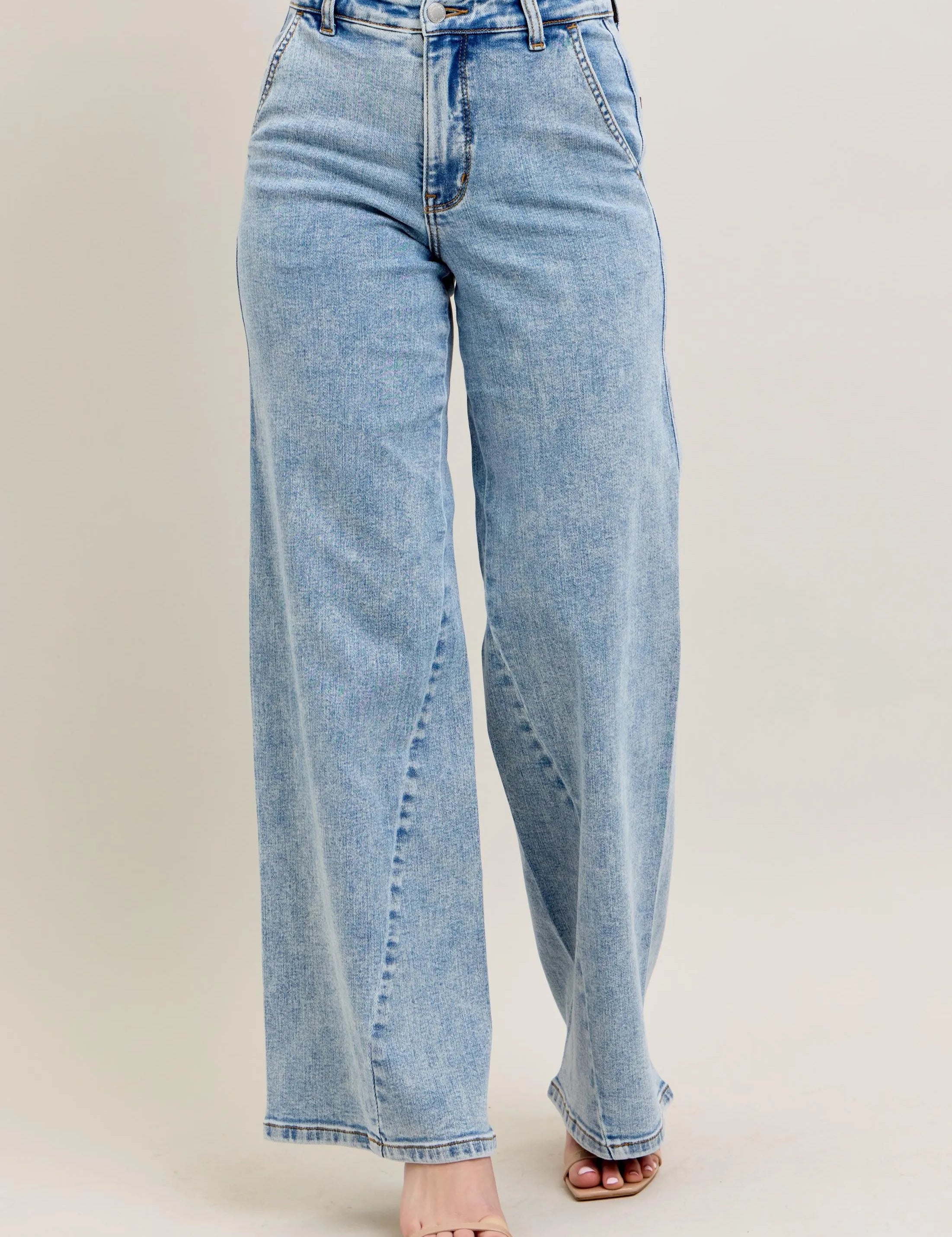 Judy Blue Full Size High Waist Wide Leg Jeans with Skewed Inseam Plus Size on Simply Obsessed