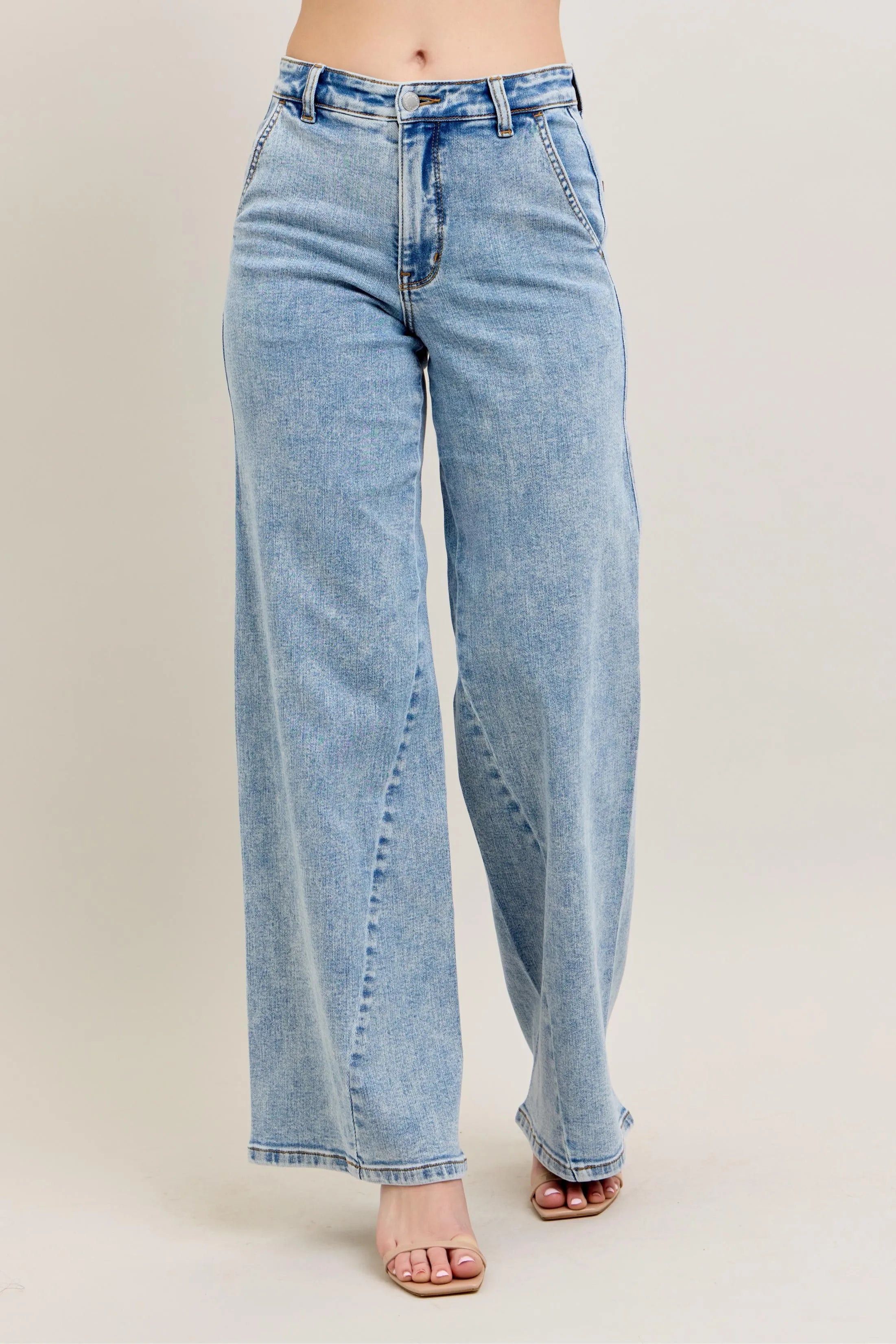 Judy Blue Full Size High Waist Wide Leg Jeans with Skewed Inseam Plus Size on Simply Obsessed