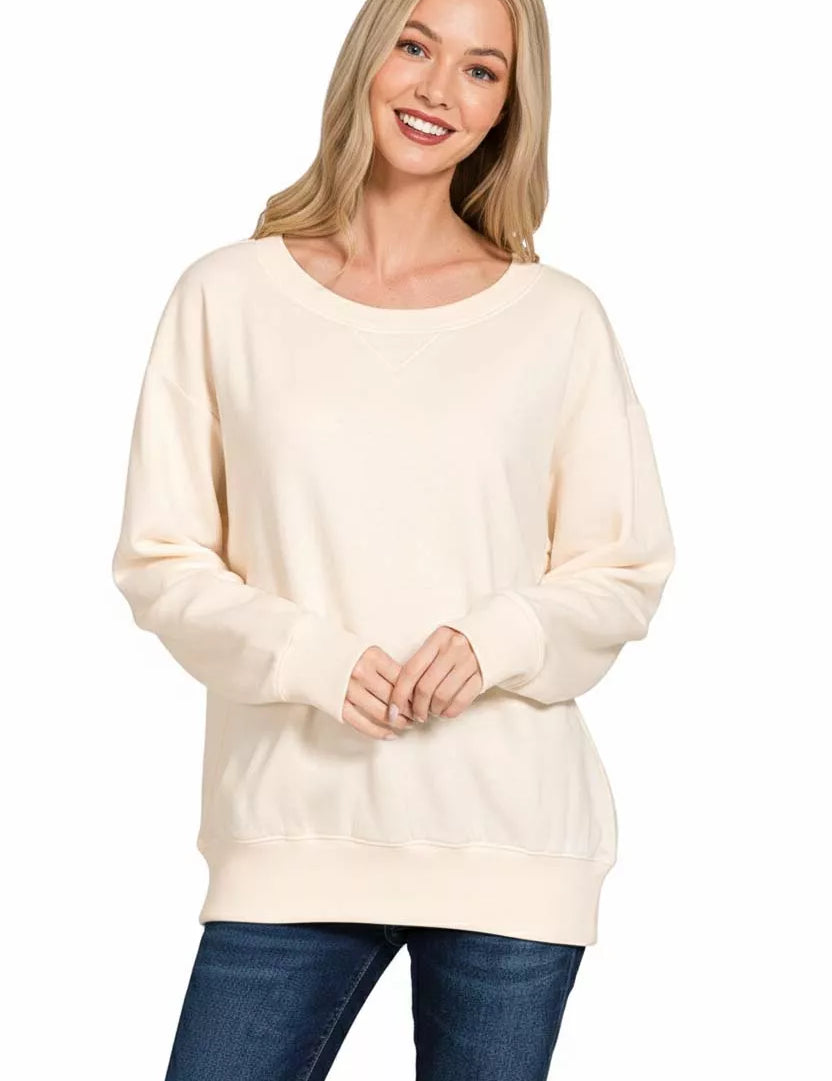Zenana Fleece Boat Neck Sweatshirt on Simply Obsessed