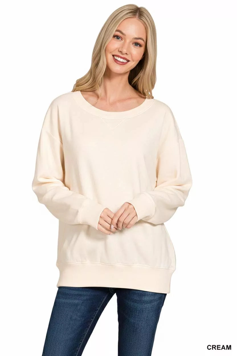 Zenana Fleece Boat Neck Sweatshirt on Simply Obsessed