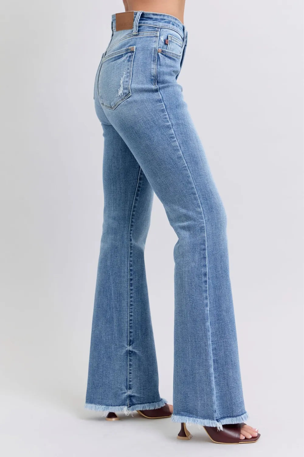 Judy Blue Full Size Raw Hem High Rise Bootcut Jeans on Simply Obsessed