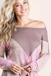 BiBi Thermal Waffle Color Block Top with Tie Dye **LA DEAL** on Simply Obsessed