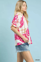 UMGEE Floral V-Neck Puff Sleeve Blouse on Simply Obsessed
