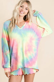 BIBI Tie Dye French Terry Top With Balloon Sleeves on Simply Obsessed