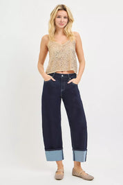 RISEN Slouchy Crop Barrel Cuffed Hem Jeans on Simply Obsessed