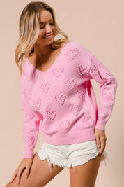 BiBi Valentines Heart Pompom V Neck Knit Top on Simply Obsessed