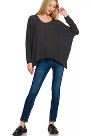 Zenana Dolman Sleeve V-Neck Sweater on Simply Obsessed