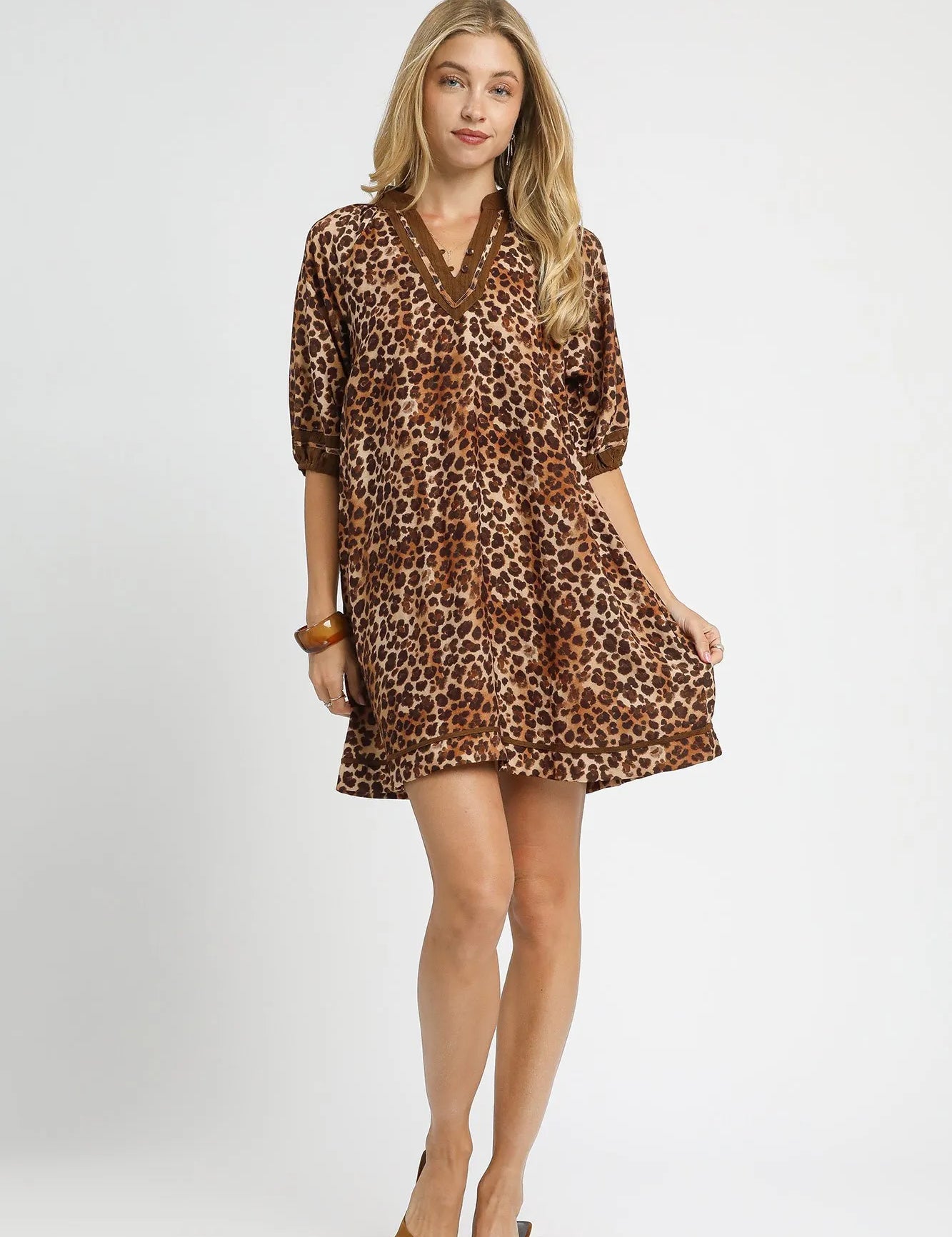 UMGEE Full Size Leopard Print Mini Dress with Contrast Trim Plus Size on Simply Obsessed
