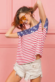 BIBI Star Rpinted with Stripe Combo Top on Simply Obsessed