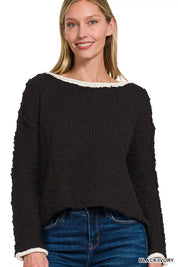 Zenana Contrast Trim Cropped Sweater on Simply Obsessed
