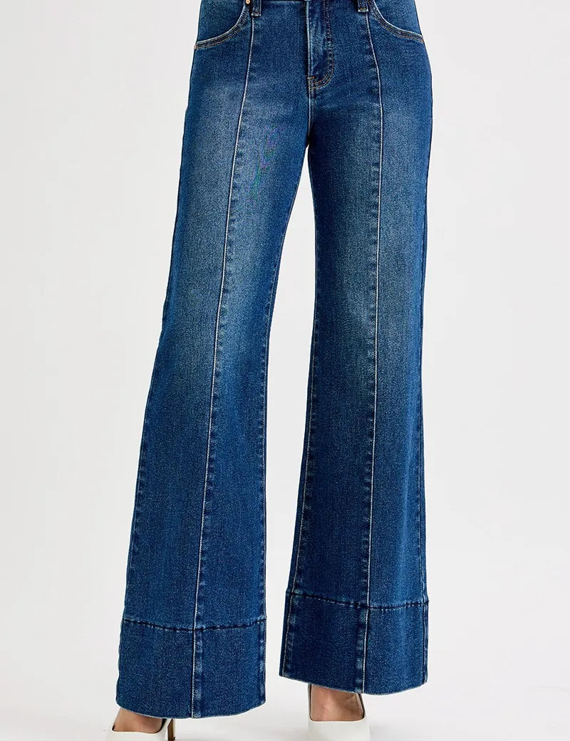 RISEN Full Size Tummy Control Mid Rise Ankle Wide Flare Jeans Plus Size on Simply Obsessed
