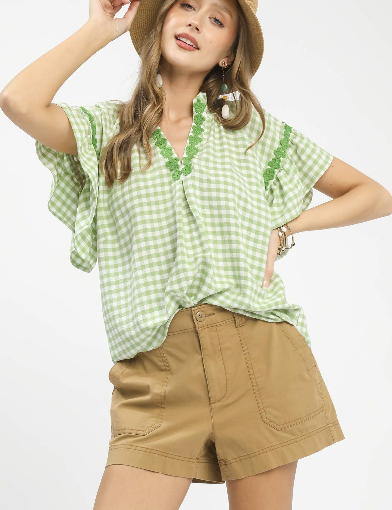 UMGEE Gingham Lace Trim Top on Simply Obsessed