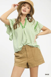 UMGEE Gingham Lace Trim Top on Simply Obsessed