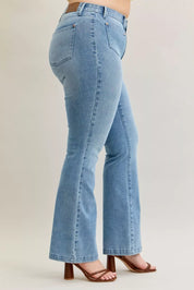 Judy Blue Full Size Mid Rise Bootcut Jeans with Contrast Wash & Front Patch Pockets Plus Size on Simply Obsessed
