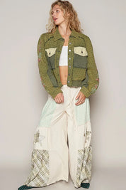 POL Embroidered Sleeve Raw Edge Quilted Jacket on Simply Obsessed