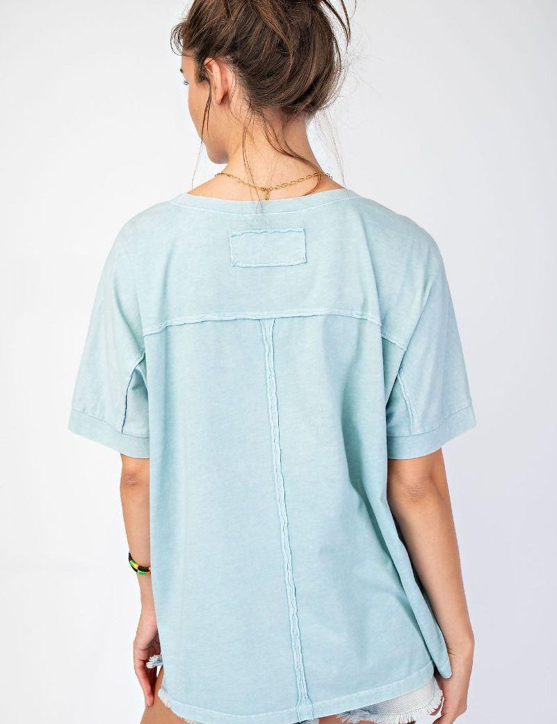 EASEL Floral V-Neck Hi-Lo Top - BLUE on Simply Obsessed