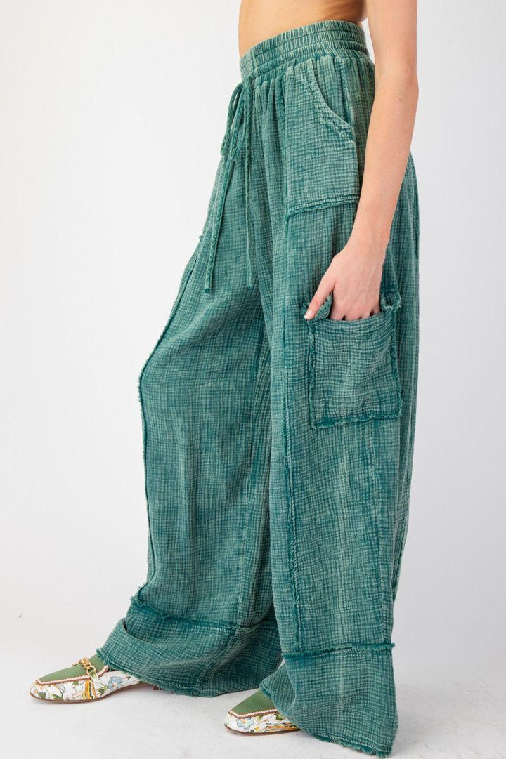 EASEL Knit Drawstring Pants w/ Pockets - PACIFIC GREEN on Simply Obsessed