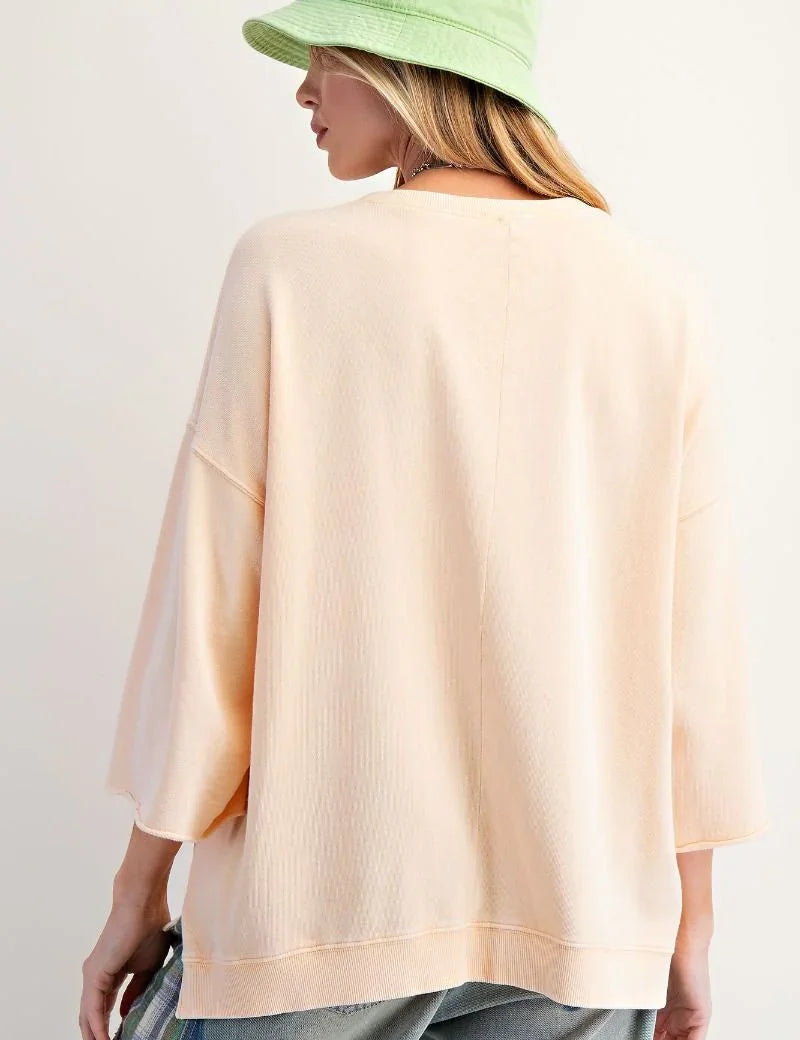 EASEL Mineral Washed Heart Patch Top - PEACH on Simply Obsessed