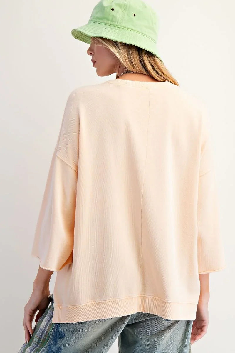 EASEL Mineral Washed Heart Patch Top - PEACH on Simply Obsessed