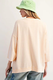 EASEL Mineral Washed Heart Patch Top - PEACH on Simply Obsessed