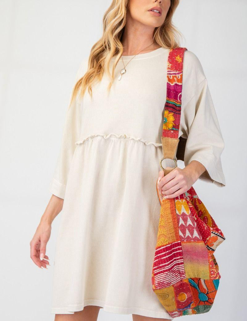 EASEL Mineral Washed Terry Knit Dress - ECRU on Simply Obsessed