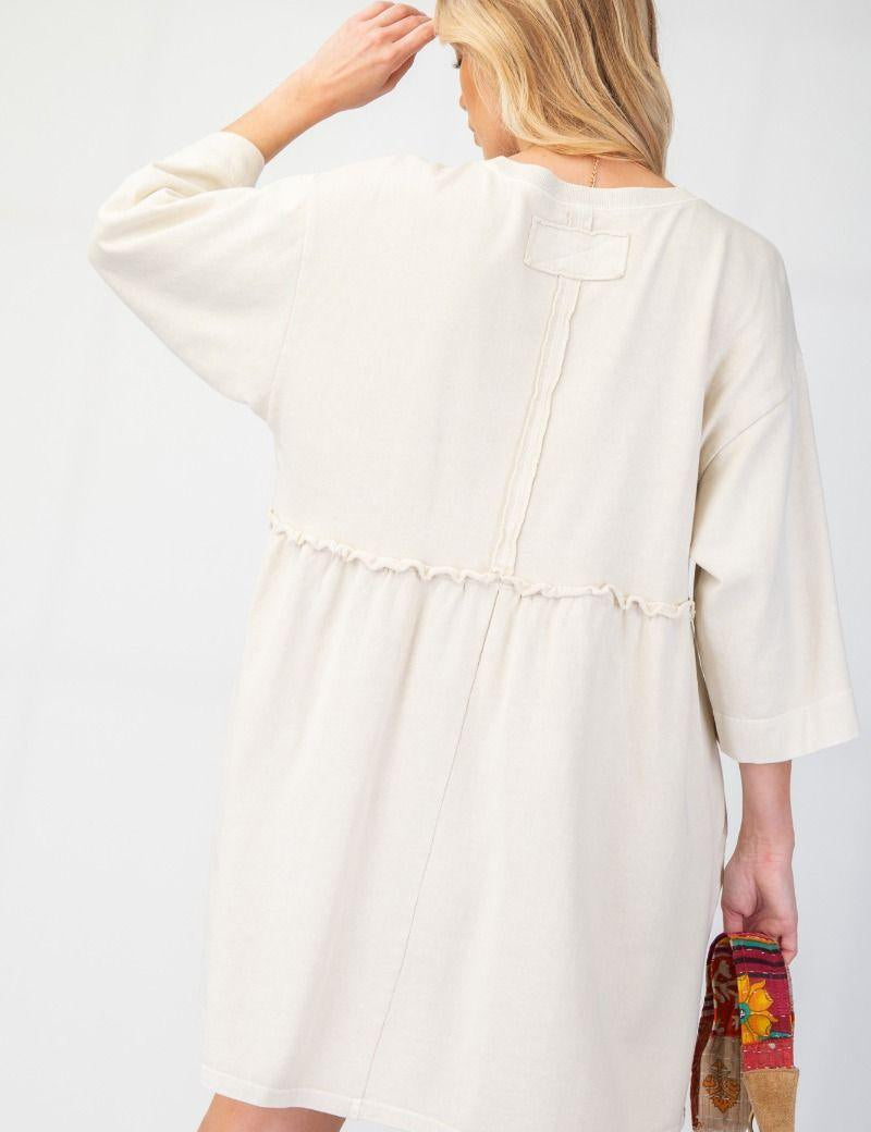 EASEL Mineral Washed Terry Knit Dress - ECRU on Simply Obsessed