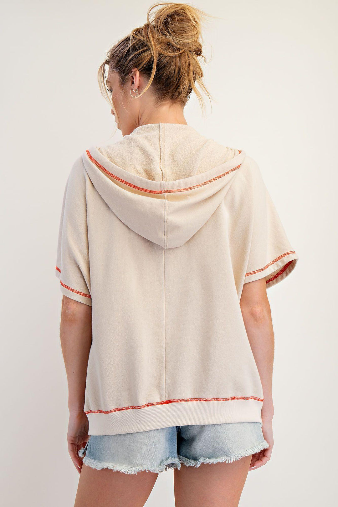 EASEL Peace Patch Candy Terry Knit Zip-up Hoodie - ECRU on Simply Obsessed