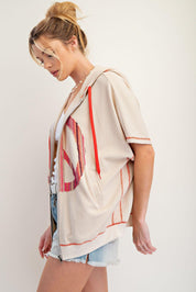EASEL Peace Patch Candy Terry Knit Zip-up Hoodie - ECRU on Simply Obsessed