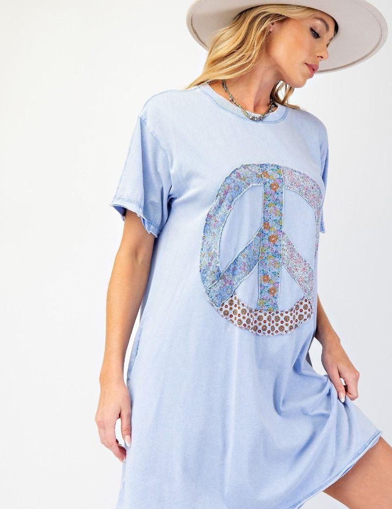 EASEL Peace Patch Washed Cotton Jersey Tunic Dress on Simply Obsessed