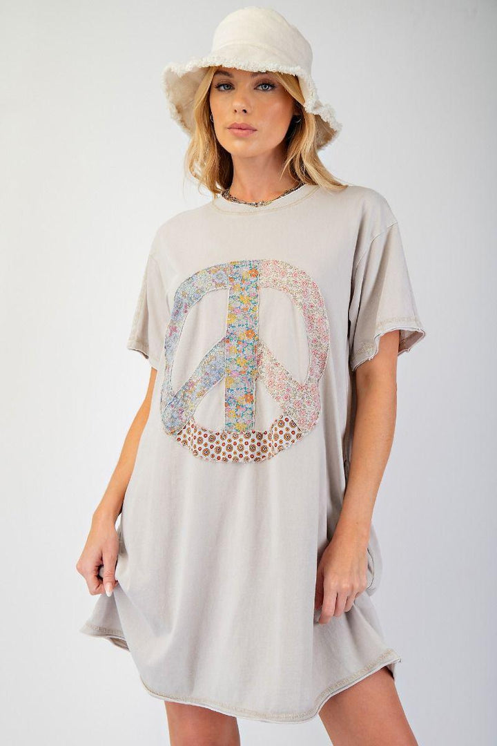 EASEL Peace Patch Washed Cotton Jersey Tunic Dress on Simply Obsessed