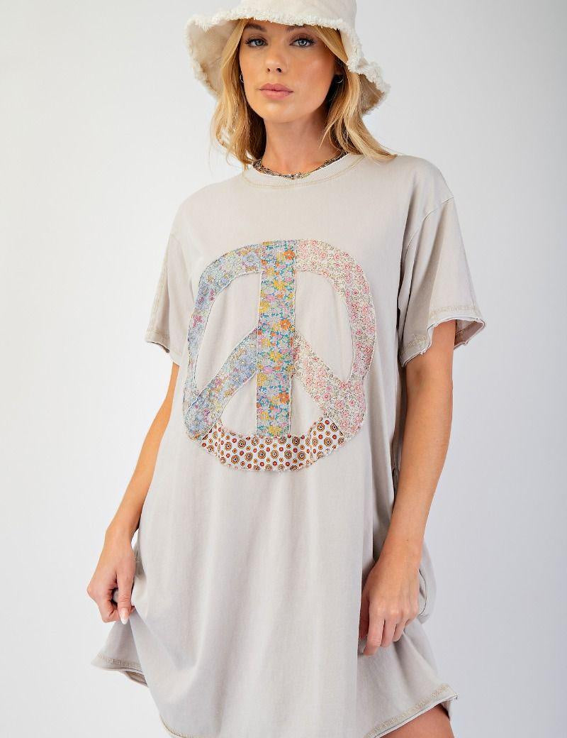 EASEL Peace Patch Washed Cotton Jersey Tunic Dress on Simply Obsessed