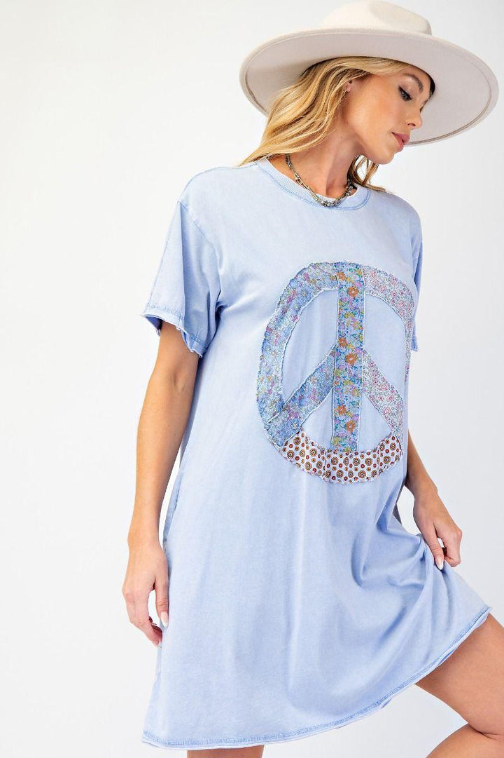 EASEL Peace Patch Washed Cotton Jersey Tunic Dress on Simply Obsessed