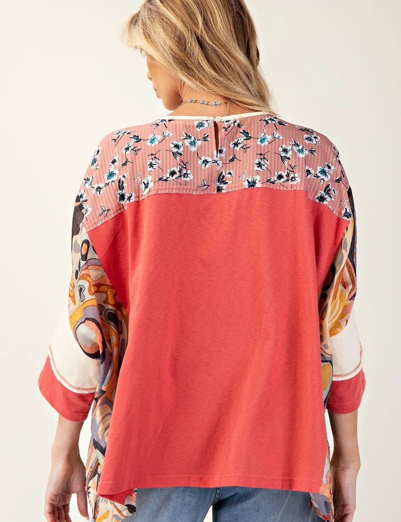 EASEL Print Mix Cotton Jersey Top - RED TART on Simply Obsessed