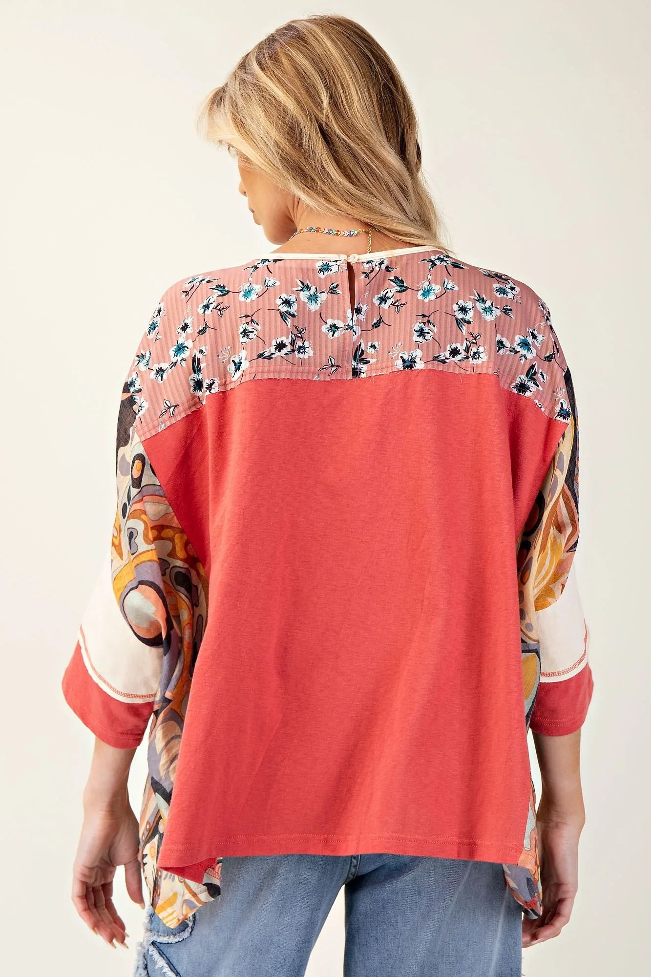 EASEL Print Mix Cotton Jersey Top - RED TART on Simply Obsessed