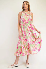 EASEL Printed Woven Peach Blossom Dress - SAGE on Simply Obsessed