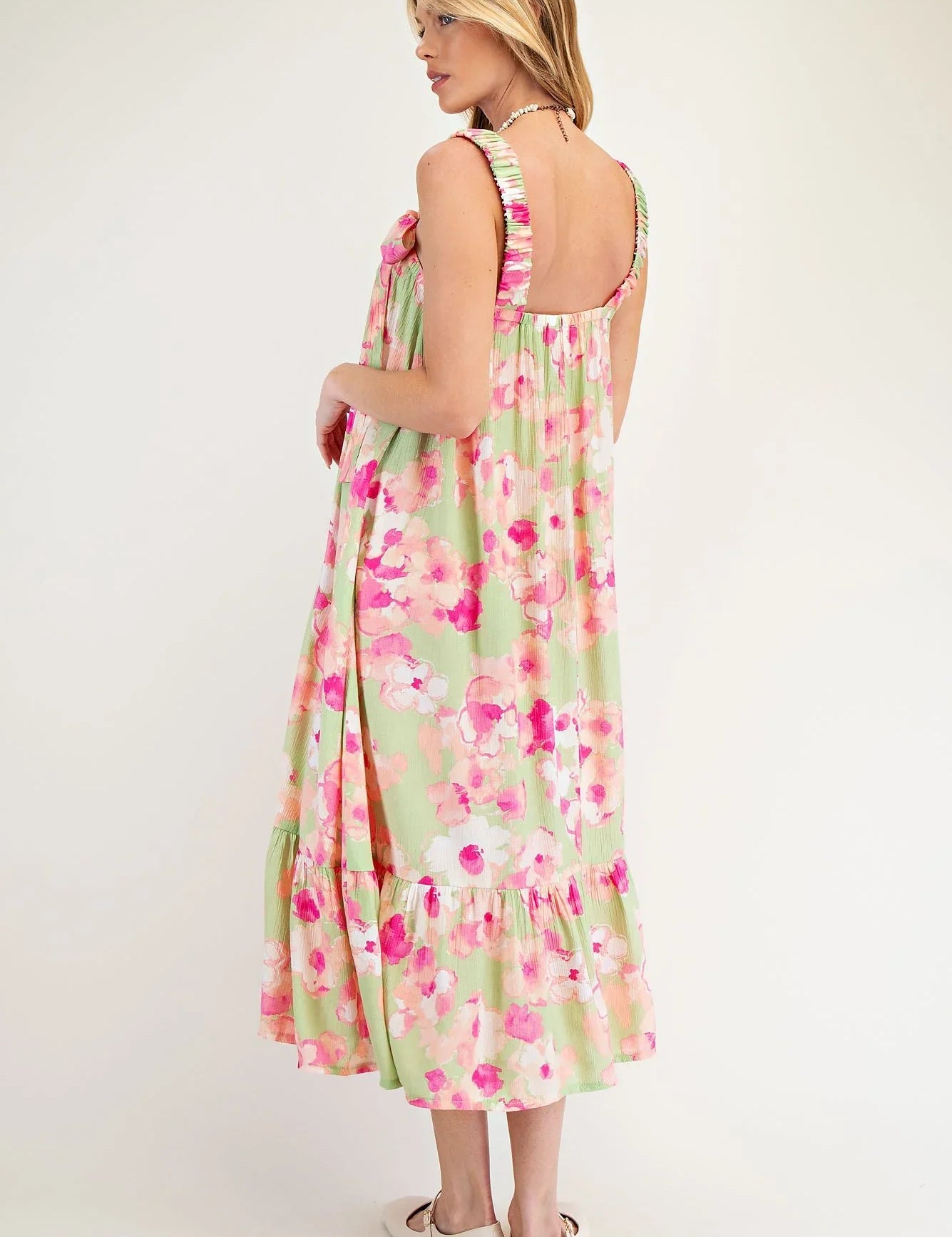 EASEL Printed Woven Peach Blossom Dress - SAGE on Simply Obsessed