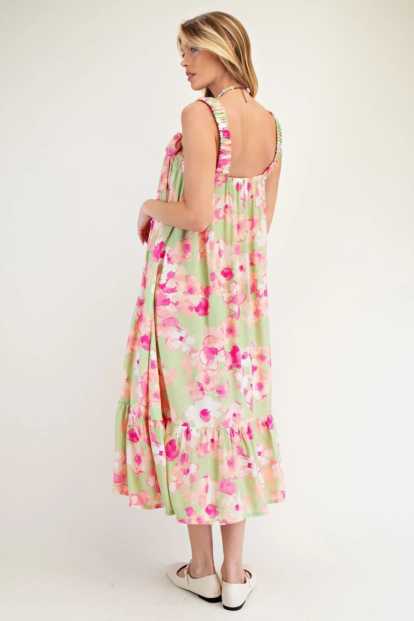 EASEL Printed Woven Peach Blossom Dress - SAGE on Simply Obsessed