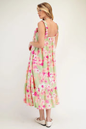 EASEL Printed Woven Peach Blossom Dress - SAGE on Simply Obsessed