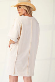 EASEL Terry Knit Patch T-Shirt Dress - ECRU on Simply Obsessed
