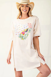 EASEL Terry Knit Patch T-Shirt Dress - ECRU on Simply Obsessed