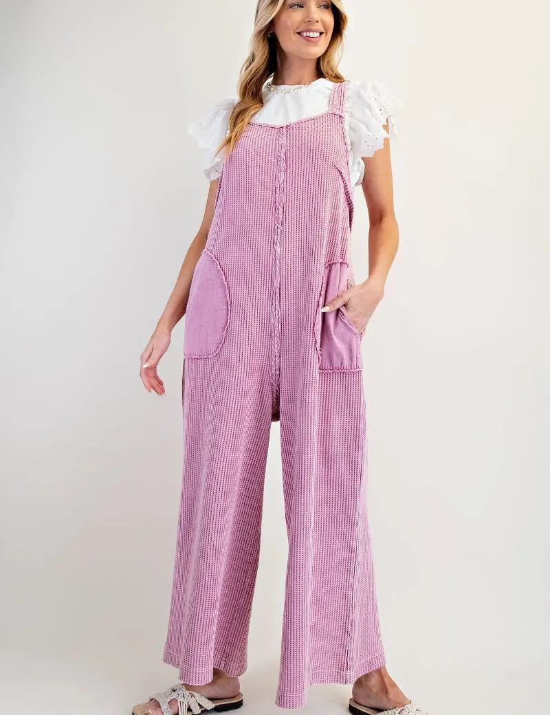 EASEL Thermal Knit Mineral Wash Jumpsuit on Simply Obsessed