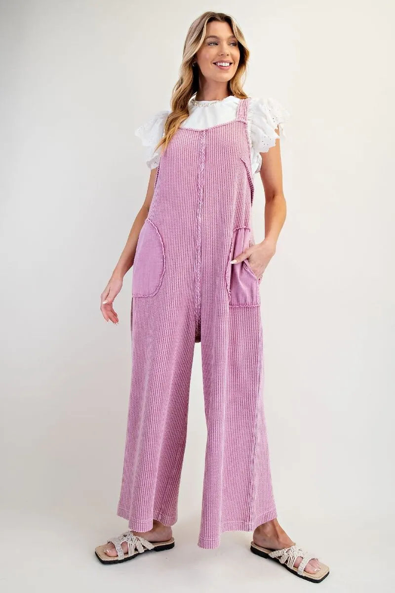 EASEL Thermal Knit Mineral Wash Jumpsuit on Simply Obsessed