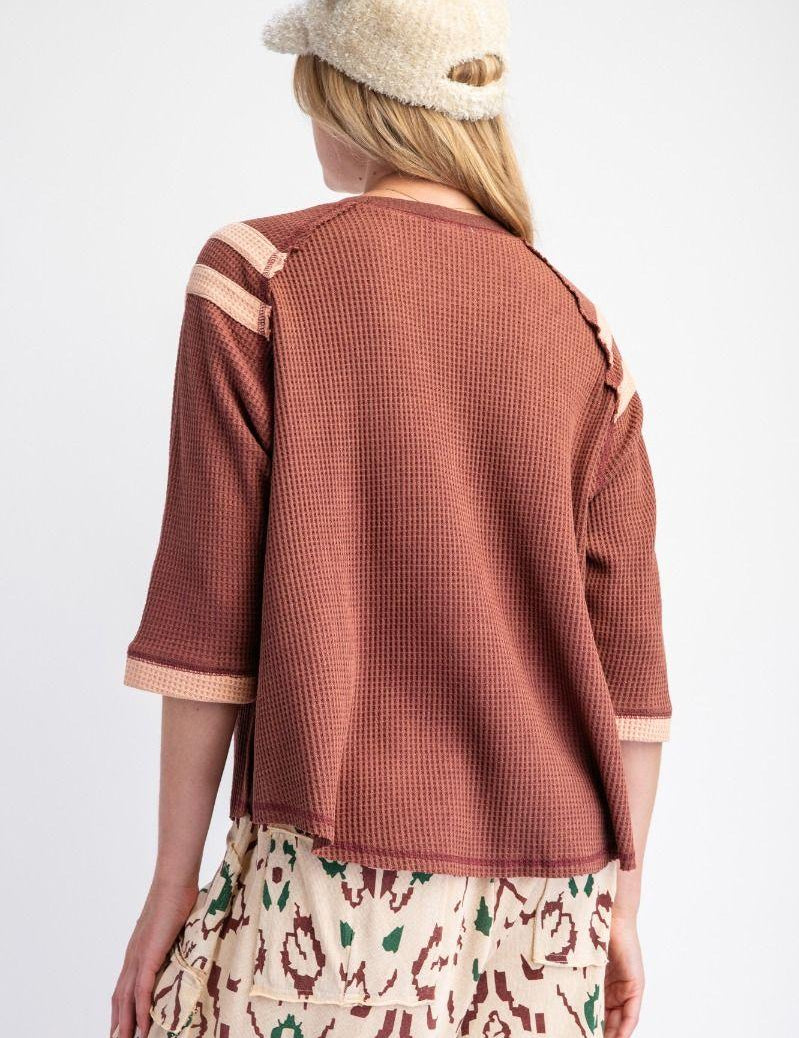 EASEL Two Tone Knit Heart Sweater - PLUM on Simply Obsessed