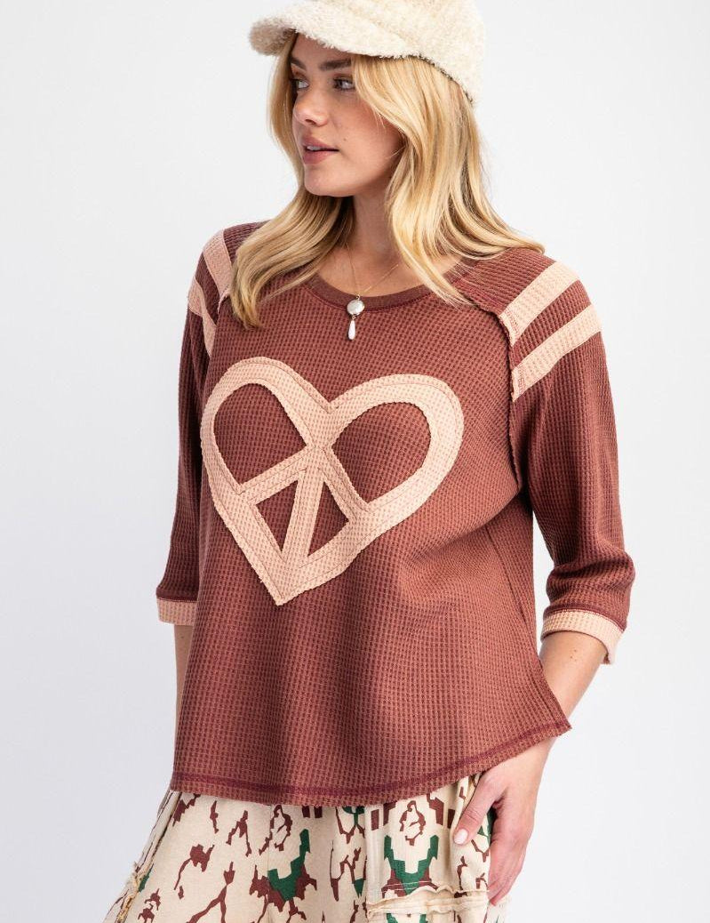 EASEL Two Tone Knit Heart Sweater - PLUM on Simply Obsessed