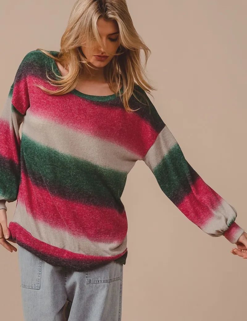 BiBi Striped Gradation Print Knit Top on Simply Obsessed