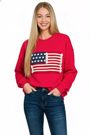 ZENANA French Terry American Flag Pullover on Simply Obsessed