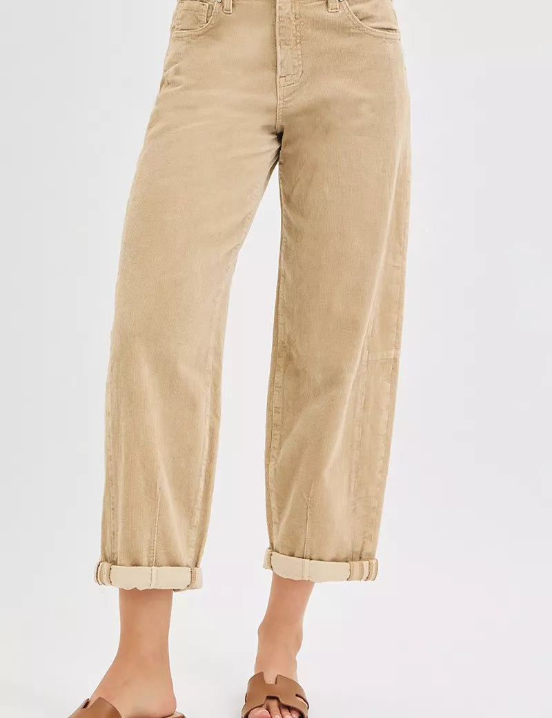 RISEN High Rise Crop Barrel Cordurory Pants on Simply Obsessed
