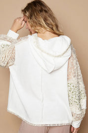 POL Star Patch Lace Contrast Long Sleeve Hooded Top on Simply Obsessed